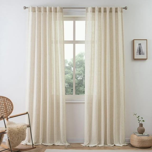 DriftAway Natural Linen Curtains 94 Inches Long 3 Pound Thick Semi Sheer 2 Panels Farmhouse Real Flax 3 Inch Rod Pocket Back Tab Boho Rustic Light Filtering Window Drapes for Bedroom Privacy Assured