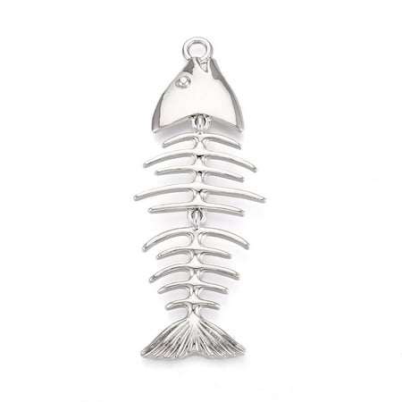 Brass Big Pendants Cadmium Free & Lead Free Fishbone Platinum 84x32.5x6.5mm Hole: 4mm DIY