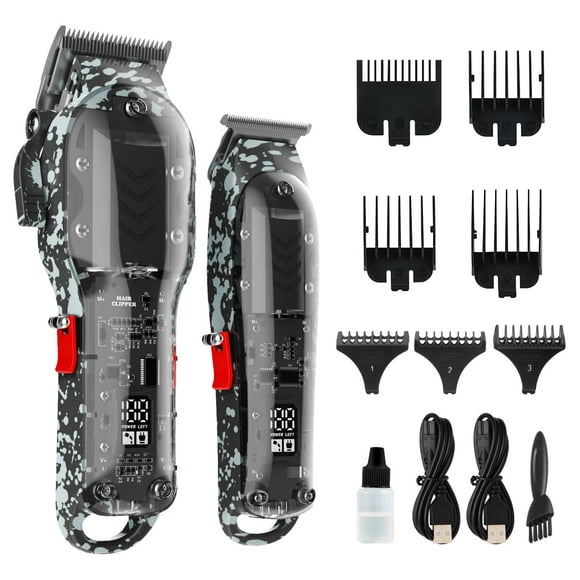Tuanchuanrp Cortapelos profesionales para hombres Cortapelos de peluquero inalámbricos para corte y aseo del cabello Pantalla LED Cortapelos y recortadora para corte de pelo de peluquero con 8 peines