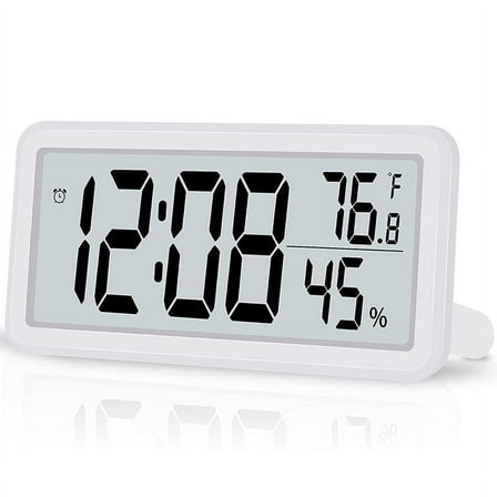 Digital ,Desk Clock,Battery Operated LCD Electronic Clock for Bedroom Kitchen Office - White