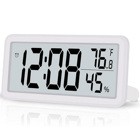 Digital ,Desk Clock,Battery Operated LCD Electronic Clock for Bedroom Kitchen Office - White