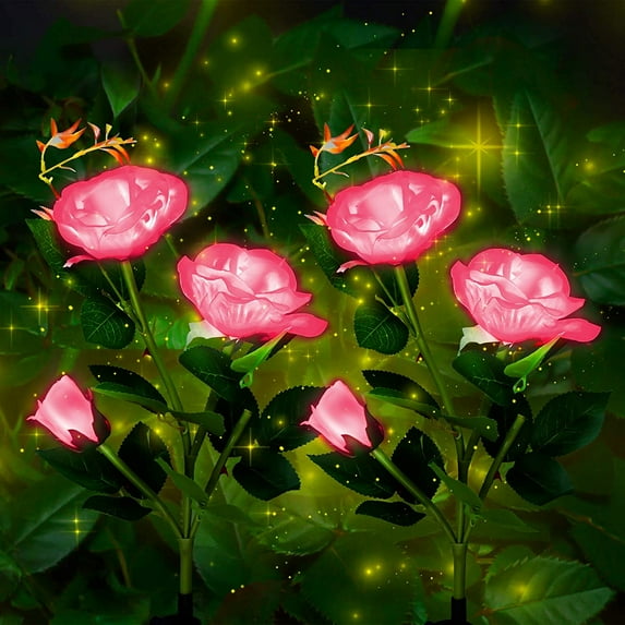 Coolmade Solar Rose Lights Solar Yard Decorations Lights Garden Decorations Solar Garden Stake Lights for Garden Patio Yard Pathway Decoration(2 Pack Pink)