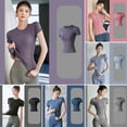 thumbnail image 2 of Camiseta de compresión para mujer elástica de manga corta ajustada atlética, 2 of 8