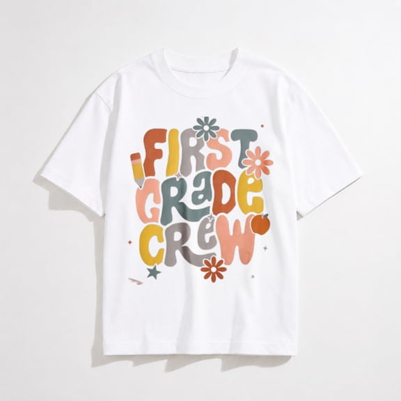First Day of School Shirt Women First Grade Crew Teacher T-Shirt Back to School Outfit Teacher Life Tee Tops