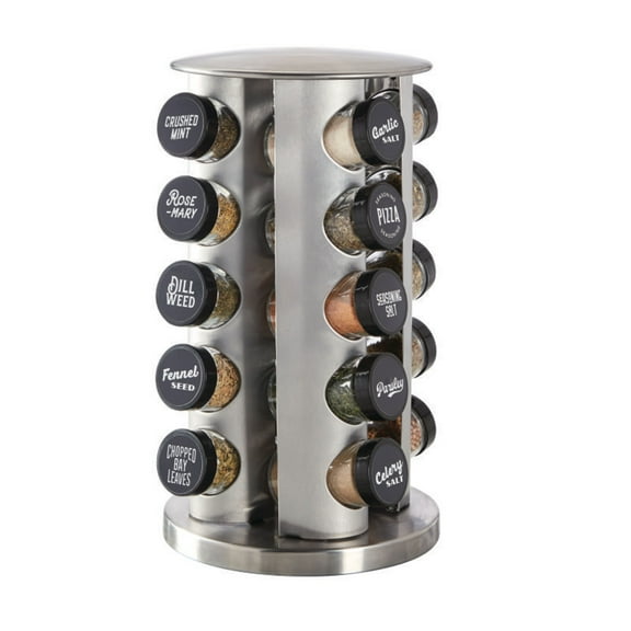 Kamenstein Prefilled 20 Jar Brushed Stainless Steel with Black Caps