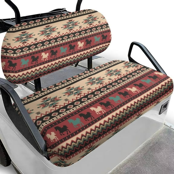 FUIALDOLG Aztec Horse Print Golf Seat Covers for Cart Universal Fit Ezgo Txt Golf Cart Front and Rear Seat Cushion Cover Breathable All Seasons Tribal Style Decorations
