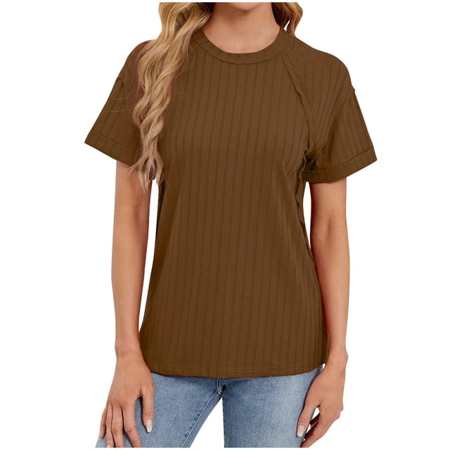 Timegard Womens Tops Short Sleeve Crewneck Solid Color Comfy Blouse Casual Loose Tee Summer Fashion