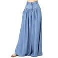 thumbnail image 5 of Vibrant Women's Juniors High Rise Super Wide Leg Chambray Pants (S, Denim), 5 of 5