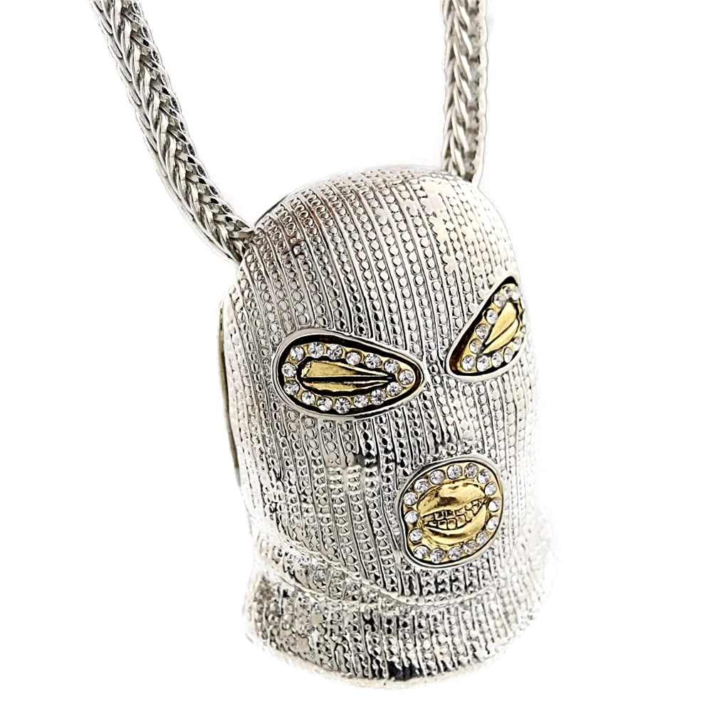 Bling Cartel Goon Masked Man Hip Hop Chain Silver Tone 2Tone Thug
