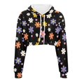 thumbnail image 3 of Renewold Ladies Crop Hoodies Pullover Colorful Flowers Hearts Athletic Long Sleeve Blouse Tops Sweatshirt Comfy Women Preppy Sportswear Fit for Spring Fall Size 5XL, 3 of 6