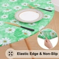 thumbnail image 2 of Round Fitted Tablecloth with Elastic Edge, 100% Waterproof Oil Proof Plastic Table Cover, Vinyl Flannel Backed Tablecloth Fits 36"-44" Round Tables for Dinner, Outdoor, Picnic, Green Daisy, 2 of 6