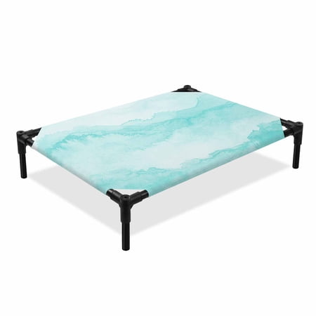 Aqua Mountain Gradient Elevated Dog Bed Watercolor Texture Abstract Art Cooling Breathable Outdoor Raised Dog Cot Bed with Metal Frame Non-Slip Feet for Large Dog 28x22in