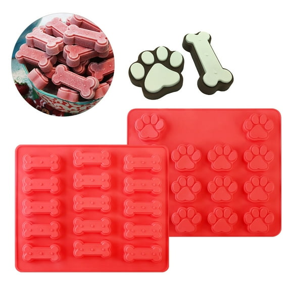 WHAMVOX BESTOMZ 2pcs Dog Bone & Footprint Cookie Bake Mold No Stick Siliconce Cake Mold Molding