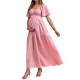 thumbnail image 2 of Jaimenalin Women Maternity Maxi Dress Textured Fabric Square Neck Flowy Waist Dress for Photoshoot Pink L, 2 of 9