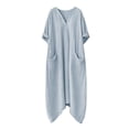 thumbnail image 5 of Women Kaftan Dresses Baggy Cotton Linen Maxi Dress V Neck 3/4 Sleeve Asymmetrical Hem Casual Long Dress with Pocket, 5 of 7