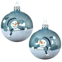 Snowmen Glass Ornaments - Set of 2 Blue European Glass Balls