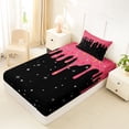 thumbnail image 4 of Castle Fairy Ice Cream Drip Twin Sheets 3pcs, Stars Print Bedding,Black Pink,1 Fitted Sheet, 1 Flat Sheet and 1 Pillowcase, 4 of 6