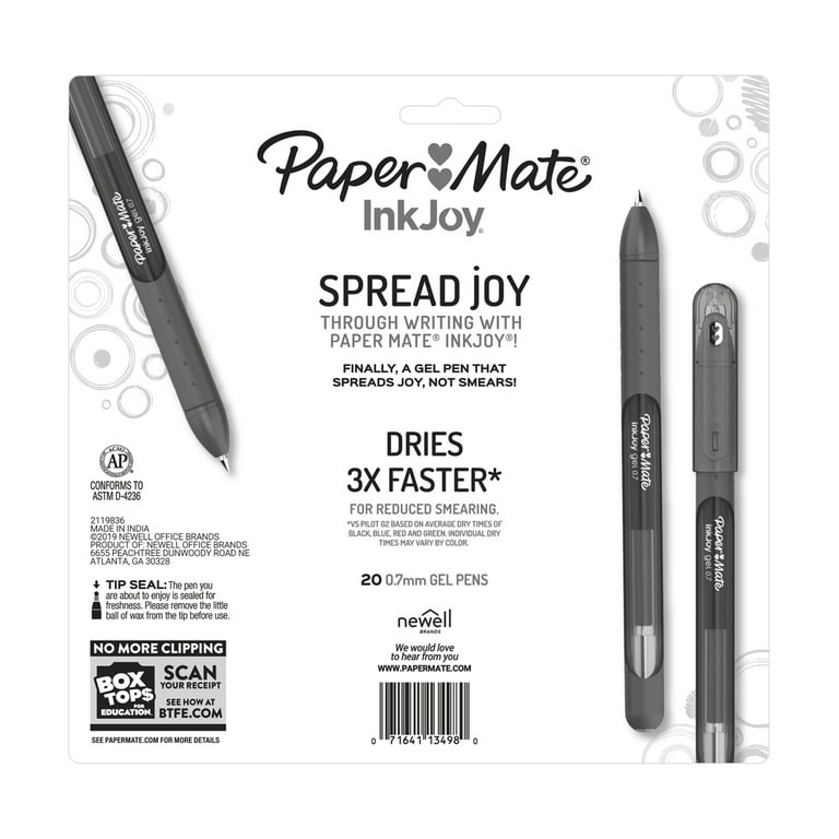 Paper Mate InkJoy Gel Stick Pen, 0.7 mm, Medium, Assorted Ink, 20-Pack