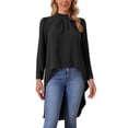 thumbnail image 1 of Tops de Alto y Bajo para Mujeres, Manga Larga, Cuello Redondo con Abertura en la Espalda, Dobladillo Asimétrico, Blusa Casual Elegante XL Negra, 1 of 6