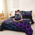 thumbnail image 3 of Erosebridal Speed Sports Car Bedding Comforter Set for Kids Boys, Neon Purple Honeycomb Full Bedding Set, Black Reversible, 7pcs, 3 of 6