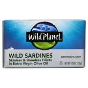 (2 pack) (2 Pack) Wild Planet Skinless Boneless Wild Sardines in Organic EVOO, 4.25 oz