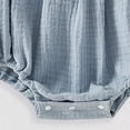 thumbnail image 6 of Pandaie 3-18M Newborn Baby Girl Summer Outfit Bow Headhand Smocked Bubble Romper Sleeveless Linen Bodysuit Infant Jumpsuit Clothes Blue 18M(12-18 Months), 6 of 7