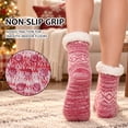 thumbnail image 3 of Fuzzy Slipper Socks for Women, PUTUO Warm Non Slip Grip Socks Sherpa-Lined Thick Cozy Fluffy Mid Calf Winter Home Socks, Penguin Pattern, 3 of 6