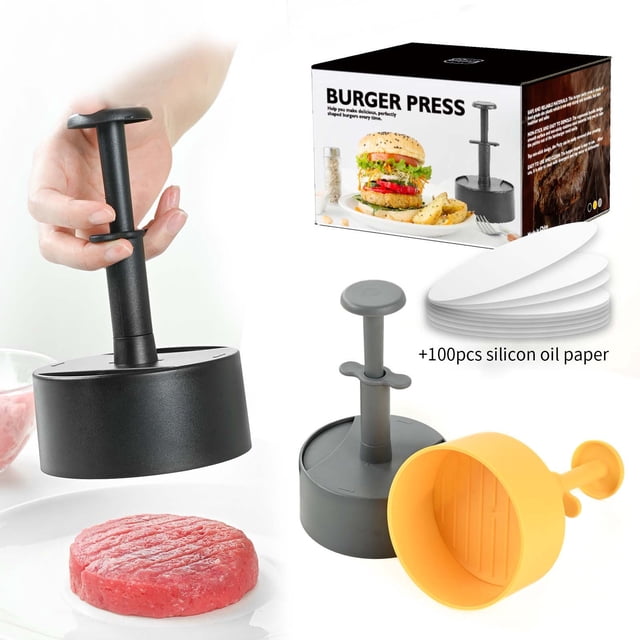 Burger Press Patty Maker - Prensa manual antiadherente para carne con 100 papeles a prueba de grasa para hamburguesas caseras perfectas