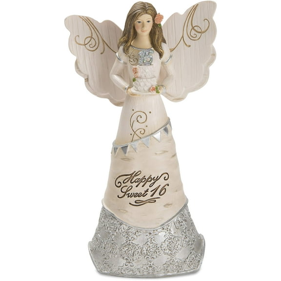 Pavilion - Happy Sweet 16 - Angel Figurine Holding a Birthday Cake 6 Inches