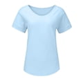 thumbnail image 4 of Womens T Shirts Short Sleeve O Neck Solid Color Cotton Casual Blouse Top Light Blue L, 4 of 7