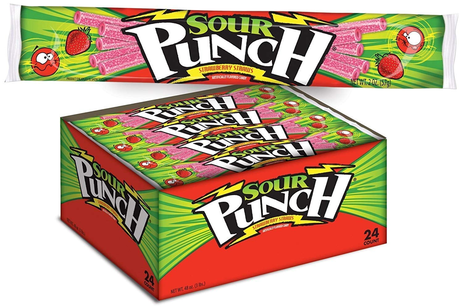 Sour Punch Straws, Sweet & Sour Strawberry Fruit Flavor, Chewy Candy