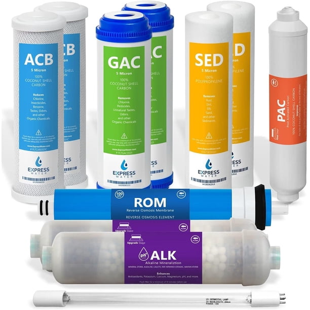 Sistema de Ósmosis Inversa Alcalina Express Water Blanco con Membrana UV de 11 Filtros y 100 GPD RO,