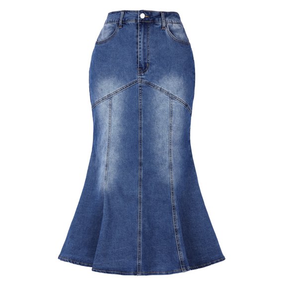 DARING DIVA Fishtail Denim Skirt Women's Washed Midi Jean Bodycon Skirt XS Blue
