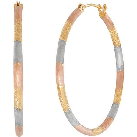 Simply Gold 10kt Tri-Color Gold Bark Look 1.8mm x 30mm Round Hoop Earrings