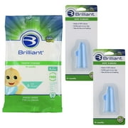 Brilliant Bundle with Tooth Tissues Xylitol Wipes Bubblegum Flavor 30 Count and Soft Silicone Wipe-N-Brush Brush, Blue 2 Pack