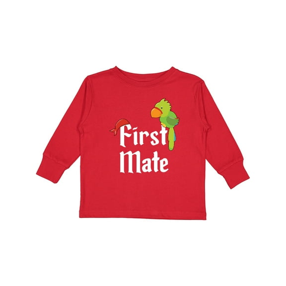 Inktastic First Mate Pirate with Parrot and Bandanna Boys or Girls Long Sleeve Toddler T-Shirt