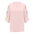 thumbnail image 6 of NAFUU Ladies Shirts Solid Color Chiffon V-Neck Loose Lace Trimmed Petal Sleeves Lightweight Summer Shirts For Women, 6 of 6