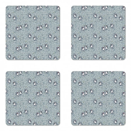 

Winter Coaster Set of 4 Doodle Style Pattern with Bullfinch Birds with Xmas Hats and Snow Square Hardboard Gloss Coasters Standard Size Pale Grey Multicolor by Ambesonne