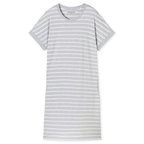 SCHIESSER camisón señora 95cm - ropa de dormir, manga corta, algodón, estampado Gris/Blanco S (Small)