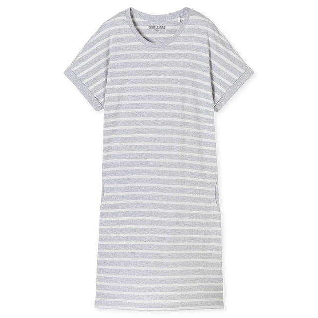 SCHIESSER camisón señora 95cm - ropa de dormir, manga corta, algodón, estampado Gris/Blanco L (Large)