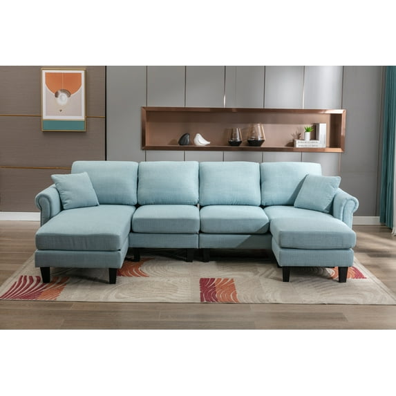 Luccalily Convertible Sectional Sofa Couch, 5 Seats U-Shaped Wide Reversible Couch Accent Sofa with Solid Golden Legs, Upholstered Accent Sofa Couches Wide Chaise Lounge for Living Room,