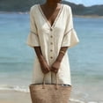 thumbnail image 6 of 2026 Jumpsuit for Women Summer and Fall Plus Size Fashion Solid V-Neck Short Sleeve Beach Vacation Pockets Button Short Jumpsuit, 6 of 8