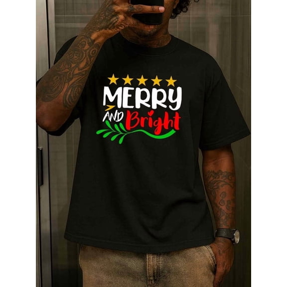 Greenink Merry & Bright Tee t-shirt comfort colors tshirt mens sale plus size black t shirts For summer Fall, As Gifts Wearable year-round Comfortable loose T-shirt Soft and comfortable