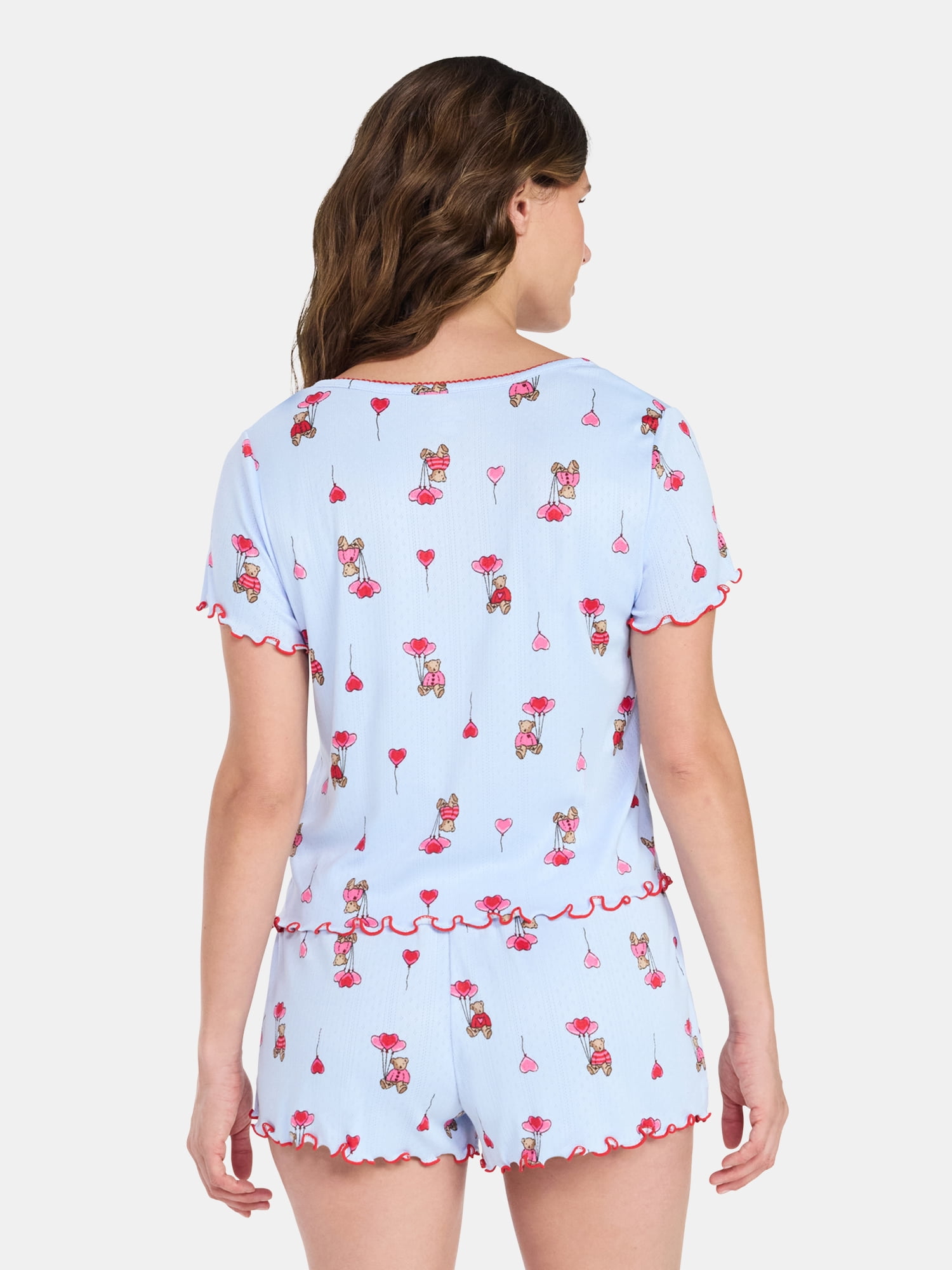 Valentine's Day Women's Knit Henley Top and Shorts Pajama Set from Way to Celebrate, 2-Piece, Sizes XS-3X