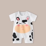 Lovzfmll Toddler's Print Short Sleeve Romper, Cotton Crew Neck Snap Crotch Jumpsuit for Little Boys, Summer Casual Outfits for 0-3 Months