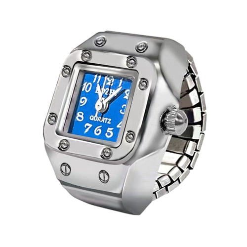 Skymirror Alloy Ring Watch Elastic Stainless Steel Band Square Dial Men Women Couple Watch Finger Ring Birthday Gift Fashion Accessories