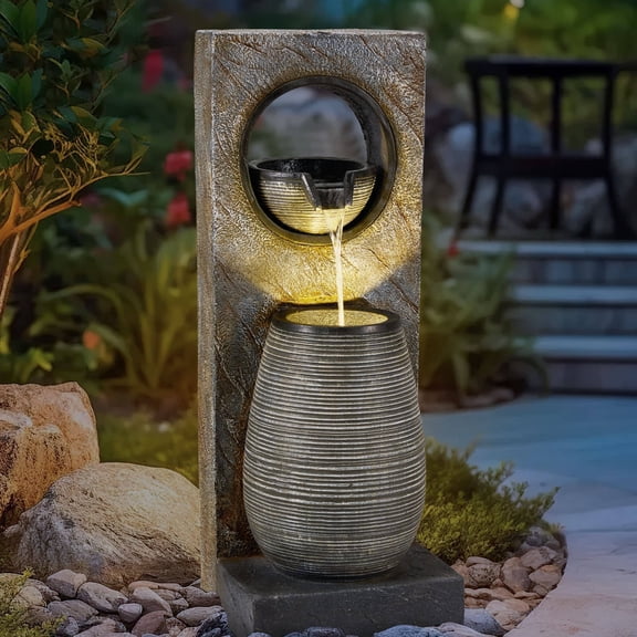 Erinnyees 39.7" Modern Outdoor Fountain with LED Lights - Freestanding Garden & Yard Decor