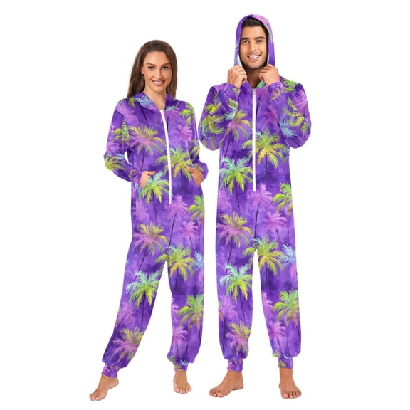 joogoo Palm Trees Purple Unisex Adults Onesies Pajamas Jumpsuits L