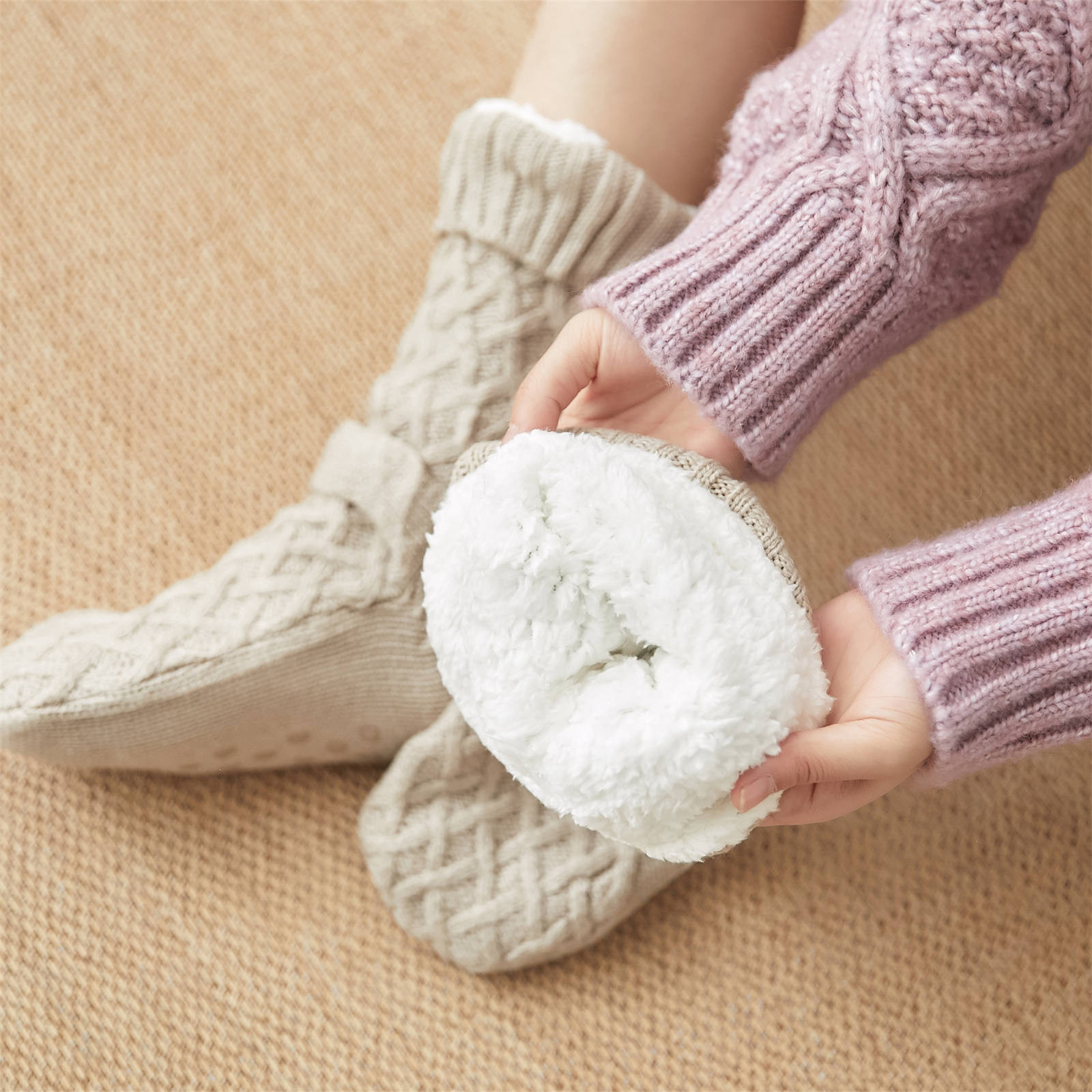 Lot De 6 Paires Chaussettes Antidérapantes Hiver Pour Femmes - Chaussons Chauds En Velours - Taille 36-42