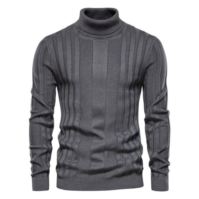 WOLLED For Men High Collar Knitted Top Fall Winter Sweater Comfort-Fit Plain Solid Pullover
